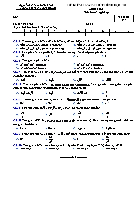 Đề kiểm tra 15 phút Hình học 10 môn Toán - Mã đề thi 123